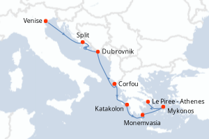 carte itinéraire croisière Adriatique 7 jours au départ du port de Venise