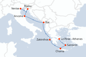 carte itinéraire croisière Méditerranée 7 jours au départ du port de Le Piree - Athenes