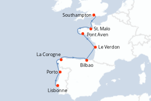 carte itinéraire croisière Europe du Nord 7 jours au départ du port de Lisbonne