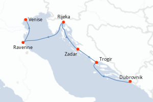Carte de l'itinéraire de croisière Dubrovnik-Venise d'une durée de 7 jours