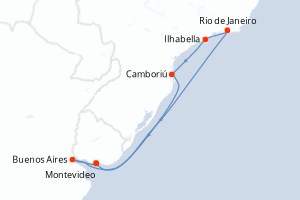carte itinéraire croisière Amérique du Sud 8 jours au départ du port de Montevideo