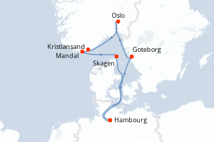 Carte de l'itinéraire de croisière Hambourg-Hambourg d'une durée de 8 jours