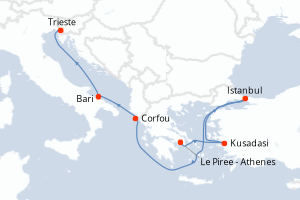 carte itinéraire croisière Méditerranée 6 jours au départ du port de Le Piree - Athenes