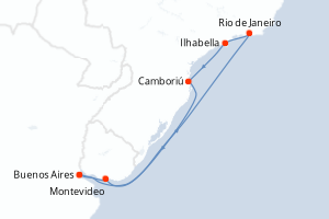 Carte de l'itinéraire de croisière Buenos Aires-Buenos Aires d'une durée de 8 jours