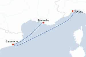 carte itinéraire croisière Méditerranée 3 jours au départ du port de Savone