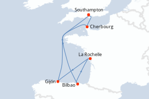 carte itinéraire croisière Europe du Nord 7 jours au départ du port de Southampton