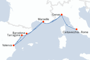 carte itinéraire croisière Méditerranée 7 jours au départ du port de Civitavecchia - Rome