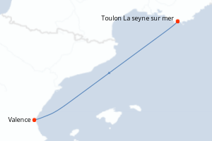 carte itinéraire croisière Méditerranée 1 jour au départ du port de Toulon La seyne sur mer