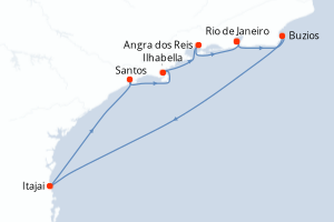 Carte de l'itinéraire de croisière Rio de Janeiro-Rio de Janeiro d'une durée de 7 jours