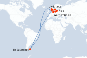 carte itinéraire croisière Europe du Nord 14 jours au départ du port de Warnemunde