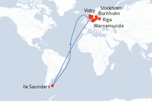 carte itinéraire croisière Europe du Nord 14 jours au départ du port de Warnemunde