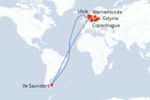 carte itinéraire croisière Europe du Nord 14 jours au départ du port de Copenhague