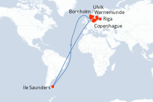 carte itinéraire croisière Europe du Nord 14 jours au départ du port de Copenhague