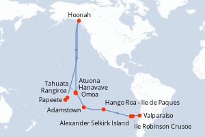 carte itinéraire croisière Amérique du Sud 23 jours au départ du port de Papeete