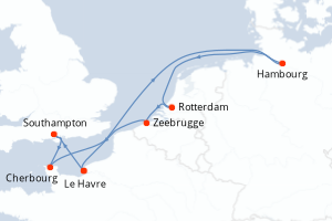 carte itinéraire croisière Europe du Nord 8 jours au départ du port de Le Havre