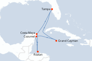 carte itinéraire croisière Caraïbes Mexique 8 jours au départ du port de Tampa