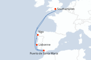 carte itinéraire croisière Europe du Nord 7 jours au départ du port de Southampton