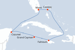 carte itinéraire croisière Caraïbes Bahamas 7 jours au départ du port de Miami