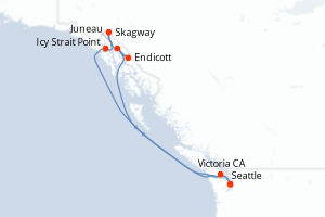 Carte de l'itinéraire de croisière Seattle-Seattle d'une durée de 7 jours