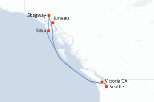 Carte de l'itinéraire de croisière Seattle-Seattle d'une durée de 7 jours