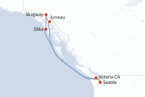 Carte de l'itinéraire de croisière Seattle-Seattle d'une durée de 7 jours