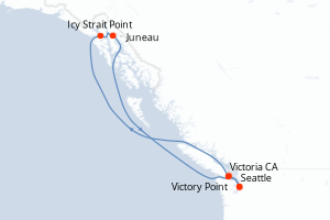 Carte de l'itinéraire de croisière Seattle-Seattle d'une durée de 7 jours