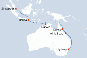 carte itinéraire croisière Asie 13 jours au départ du port de Sydney