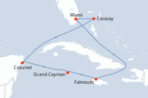 carte itinéraire croisière Caraïbes Bahamas 7 jours au départ du port de Miami