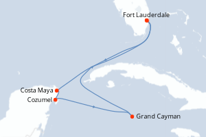 carte itinéraire croisière Caraïbes Bahamas 6 jours au départ du port de Fort Lauderdale