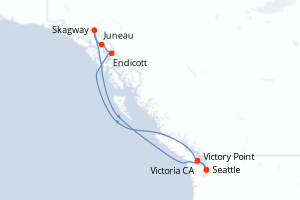 Carte de l'itinéraire de croisière Seattle-Seattle d'une durée de 7 jours