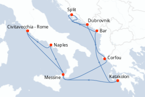 carte itinéraire croisière Sicile 10 jours au départ du port de Civitavecchia - Rome