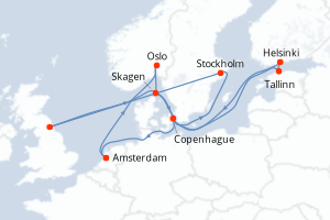 carte itinéraire croisière Europe du Nord 13 jours au départ du port de Amsterdam