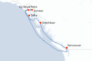 Carte de l'itinéraire de croisière Vancouver-Vancouver d'une durée de 7 jours