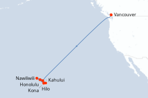 carte itinéraire croisière Hawaii 12 jours au départ du port de Vancouver