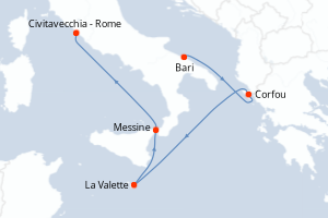 carte itinéraire croisière Adriatique 5 jours au départ du port de Bari