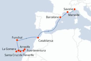 carte itinéraire croisière Méditerranée 12 jours au départ du port de Santa Cruz de Tenerife