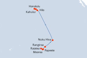 Carte de l'itinéraire de croisière Papeete-Honolulu d'une durée de 14 jours