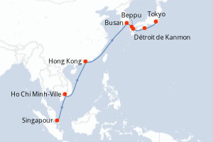 carte itinéraire croisière Asie 16 jours au départ du port de Singapour