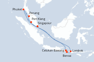 Carte de l'itinéraire de croisière Singapour-Singapour d'une durée de 13 jours