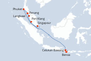 carte itinéraire croisière Asie 12 jours au départ du port de Benoa