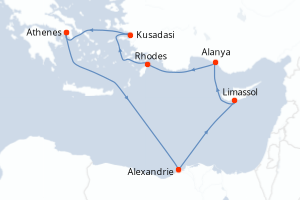 carte itinéraire croisière Méditerranée 11 jours au départ du port de Athenes