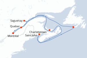 carte itinéraire croisière Amérique du Nord 10 jours au départ du port de Montréal