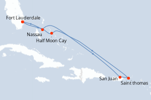 carte itinéraire croisière Caraïbes Bahamas 7 jours au départ du port de Fort Lauderdale