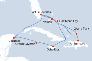 carte itinéraire croisière Caraïbes Bahamas 14 jours au départ du port de Fort Lauderdale