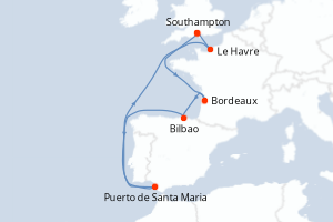 carte itinéraire croisière Europe du Nord 7 jours au départ du port de Southampton