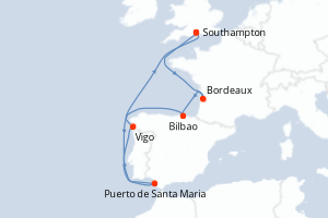 carte itinéraire croisière Europe du Nord 7 jours au départ du port de Southampton
