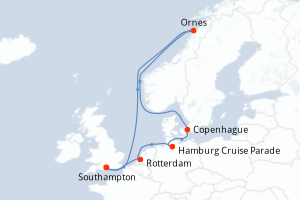 carte itinéraire croisière Europe du Nord 8 jours au départ du port de Southampton