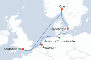 carte itinéraire croisière Europe du Nord 8 jours au départ du port de Southampton