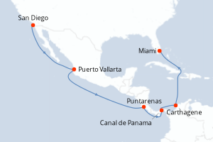 carte itinéraire croisière Caraïbes Bahamas 13 jours au départ du port de San Diego
