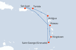 carte itinéraire croisière Caraïbes Bahamas 7 jours au départ du port de San Juan